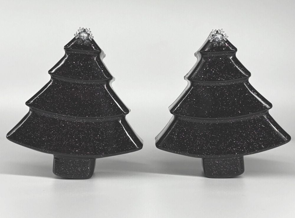 Holiday Glitter Trees, Black and Purple (Snowflake Topped, P...