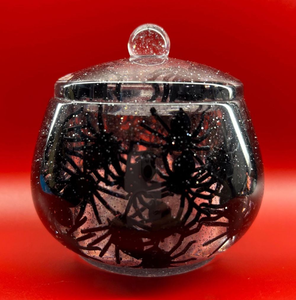 Spider Jar: Small Glitter Resin - Witchy Halloween Accent