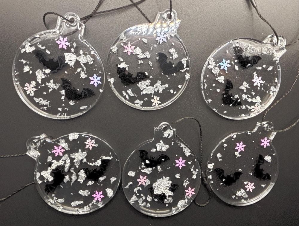 Bat Ornaments: Gothic Holiday Decorations (Set of 6 with Sil...