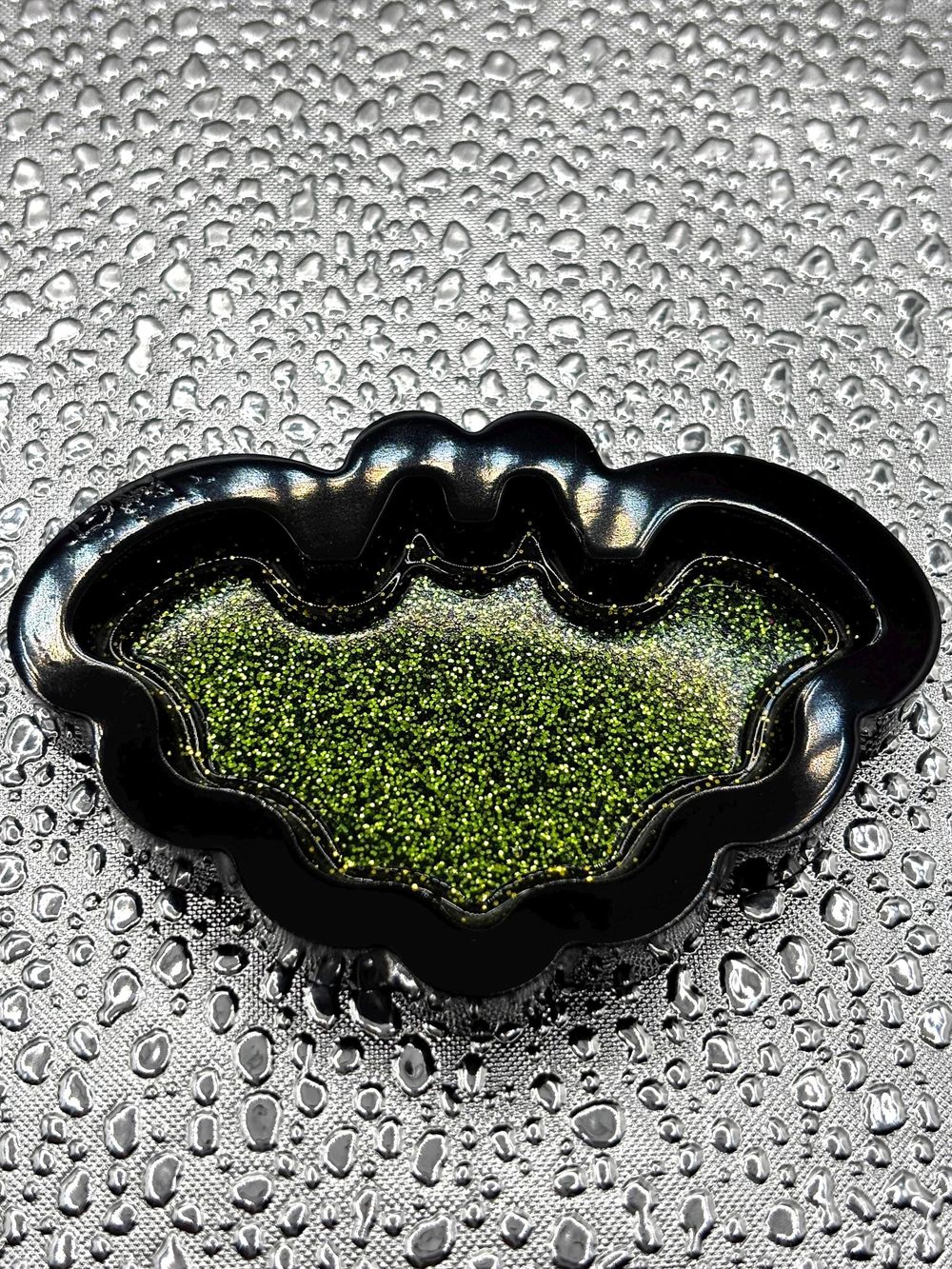 Mini Bat Trinket Tray - Sparkly Green Glitter on Black Base