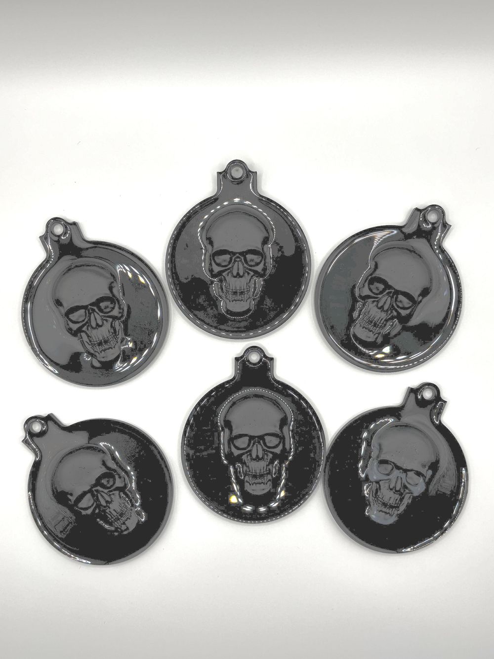 Skull Ornaments: Gothic Black Resin Set (6 Hanging Pieces)